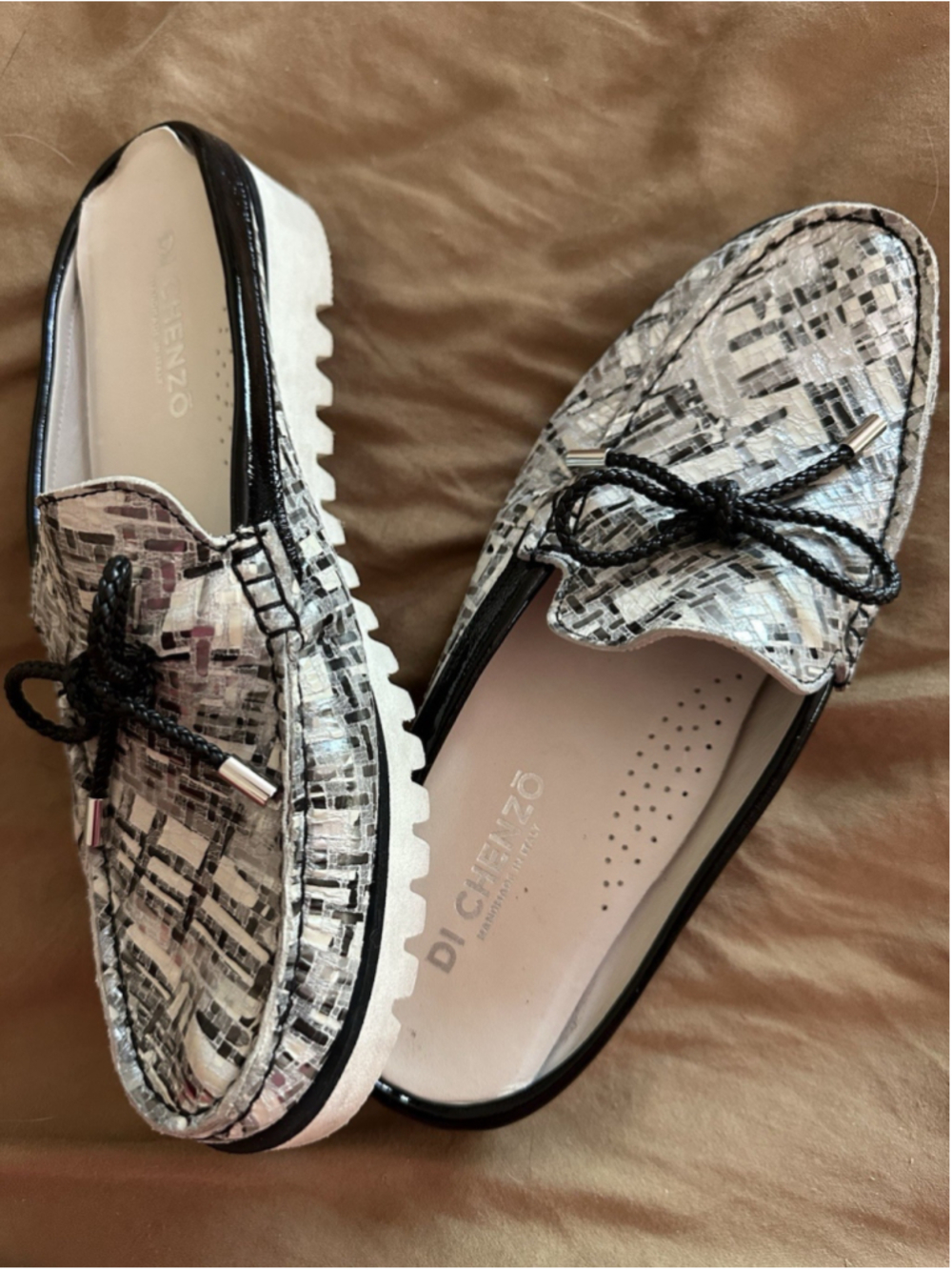 Di Chenzo Size 41, 10 Italy Handmade Leather Black Silver Mule 955 SlipOn Loafer